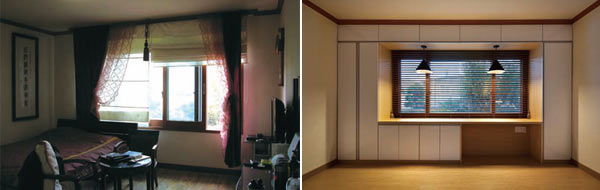 (좌) 리모델링 전 안방의 풍경. (우) 돋움 처리해 수납공간을 만든 안방. ⓒphoto 건축사진전문가 윤중환
