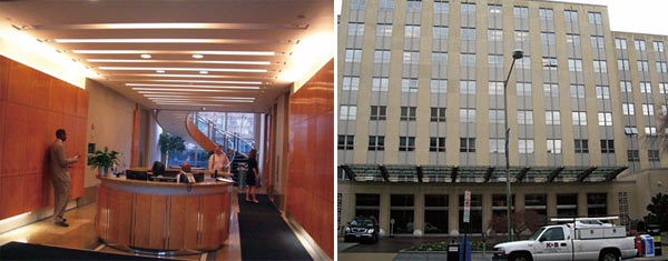 브루킹스연구소 본관 1층 안내실과 워싱턴 듀퐁 서클 인근에 있는 연구소 건물.
