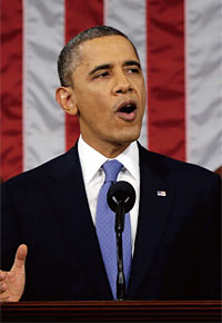 지난 2월 12일 미국 워싱턴 국회의사당에서 집권 2기 연두교서 연설을 하는 오바마 대통령. ⓒphoto AP
