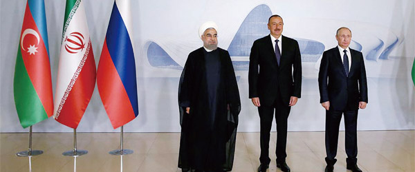 로하니 이란 대통령, 알리예프 아제르바이잔 대통령, 푸틴 러시아 대통령(왼쪽부터). ⓒphoto IRNA