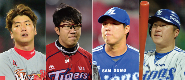 올해 FA 자격을 얻게 된 SK 김광현과 KIA 양현종, 삼성 차우찬·최형우(왼쪽부터). ⓒphoto 뉴시스