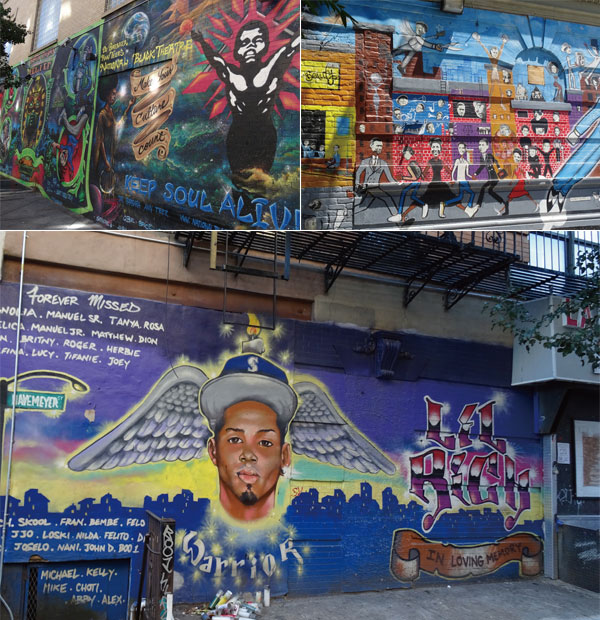 심야에 맨해튼에서 총을 맞아 숨진 흑인 청년 릴 리키를 추모하는 벽화.