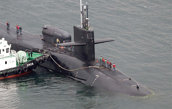 지난 4월 25일 부산 작전사령부에 입항한 오하이오급 핵잠수함 미시간함.