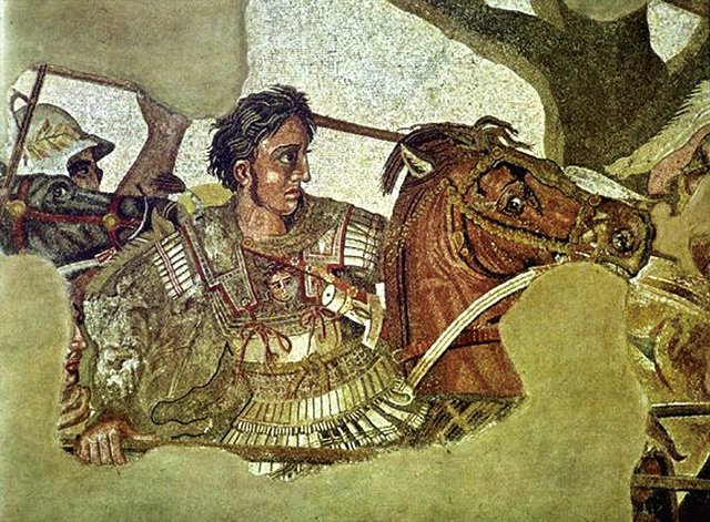 이탈리아 폼페이 카사 델 파우노 유적 벽면에 묘사된 이소스전투 당시의 알렉산드로스 대왕.