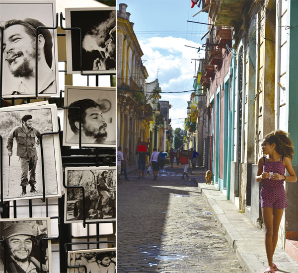 (좌) 체 게바라의 엽서는 지금도 가장 인기 있는 쿠바 기념품이다. (우) 아바나의 한낮, 거리를 걷고 있는 사람들의 모습. ⓒphoto 이승원