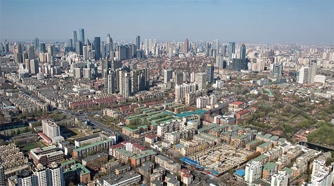 지난 4월 7일 톈진 방송탑에 올라가 찍은 톈진 시내 중심지 모습.