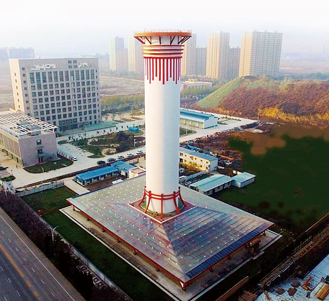 중국 시안시 야외에 설치된 100m 높이의 공기청정기. ⓒphoto Chinese Academy of Sciences