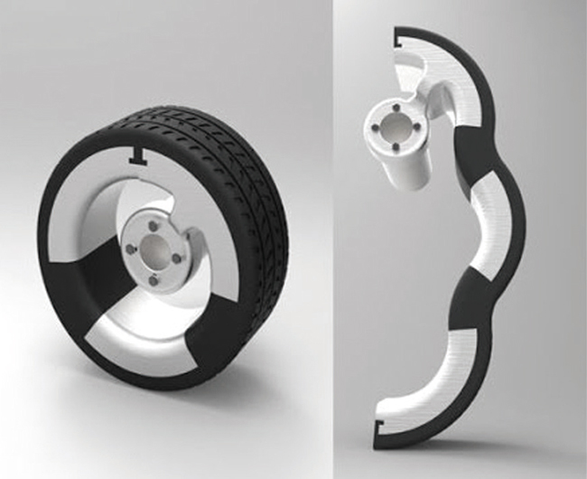4D프린팅은 사람의 개입 없이도 스스로 크기와  모양을 바꿔 자가 조립되는 것이 핵심 개념이다. 자동차 타이어를 응용한 4D프린팅 상상도.