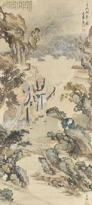 장승업 ‘삼인문년도’, 19세기, 비단에 색, 143×69㎝, 간송미술관