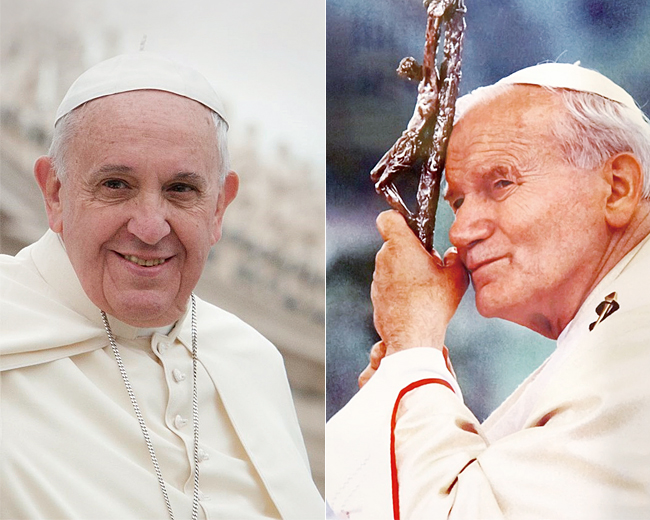 프란치스코 교황(왼쪽)과 요한 바오로 2세.