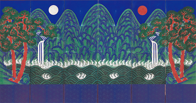 ‘일월오봉도’, 견본채색, 149.3×325.8㎝, 국립고궁박물관