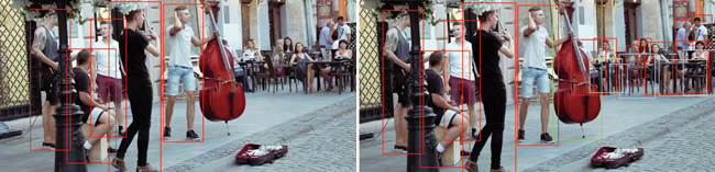 왼쪽 사진은 머신러닝 방식으로, 오른쪽 사진은 딥러닝 방식으로 학습한 인공지능이 같은 사진을 검색한 결과다. 딥러닝 방식이 사물 검출 능력이 뛰어난 걸 알 수 있다. ⓒphoto ETRI