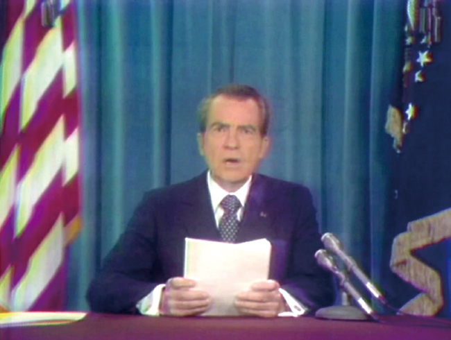 1973년 닉슨 미국 대통령이 대국민 연설을 통해 베트남전쟁 종전을 선언하고 있다. ⓒphoto 닉슨재단