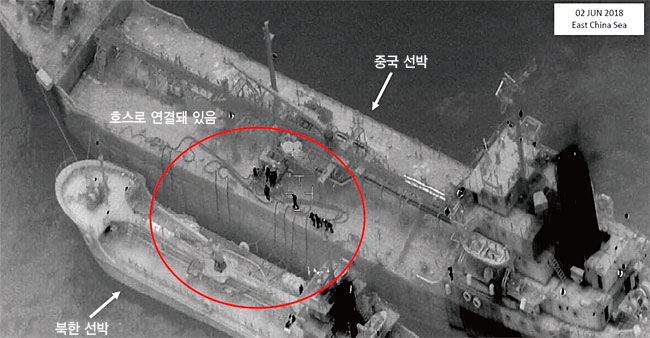 미국 국무부가 지난해 10월 공개한 북한 선박 불법 환적 모습. 중국 선박과 정제유를 불법 환적하는 장면. ⓒphoto 미국 국무부