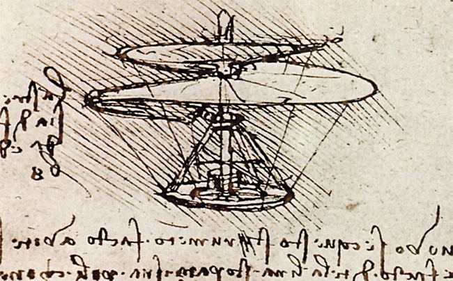 레오나르도 다빈치의 ‘헬리콥터’ 스케치.