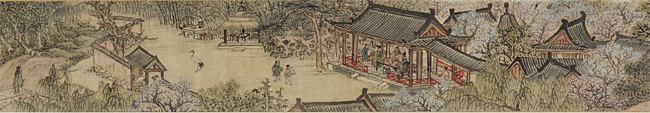 김두량·김덕하. ‘사계산수도’ 중 봄(세부). 1744. 비단에 연한색. 8.4×184cm. 국립중앙박물관