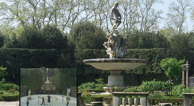 피렌체 피티궁전 내의 보볼리 정원. 작은 그림은 정원에서 상연되었던 베를리오즈의 교향곡 ‘로미오와 줄리엣’.