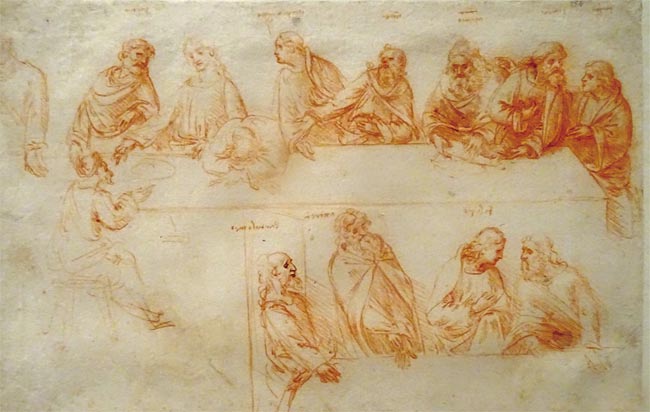 베네치아 아카데미아 갤러리에서 전시 중인 다빈치 ‘최후의 만찬’ 스케치. ⓒphoto 유민호