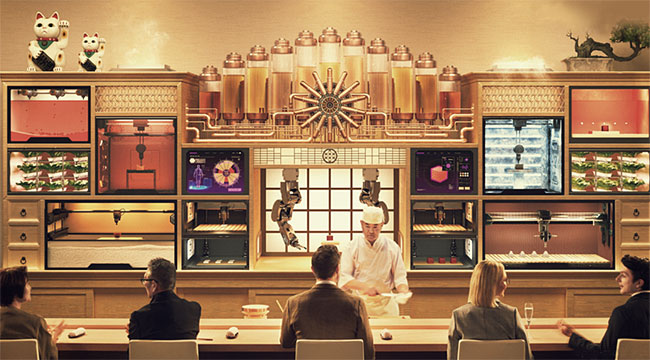 광고회사 덴츠가 주도하는 오픈밀즈 프로젝트의 일환인 ‘3D 출력 스시 레스토랑’ 이미지.