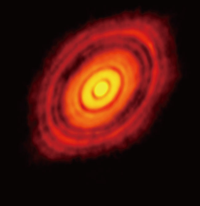 HL타우의 원시행성계 원반. 검은색 고리가 원시행성이 별 주위를 돌고 있는 궤도다. ⓒphoto ALMA