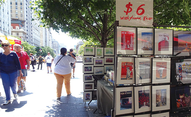뉴욕 길거리 행상들이 파는 ‘뉴요커’ 카툰들. photo 유민호