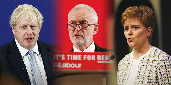 (왼쪽부터) 보리스 존슨 보수당, 제러미 코빈 노동당, 니콜라 스터전 스코틀랜드민족당(SNP) 당수. ⓒphoto 뉴시스