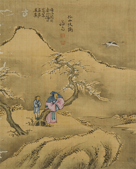 정선. ‘고산방학(孤山放鶴)’. 18세기. 비단에 색. 29.1×23.4㎝. 왜관수도원