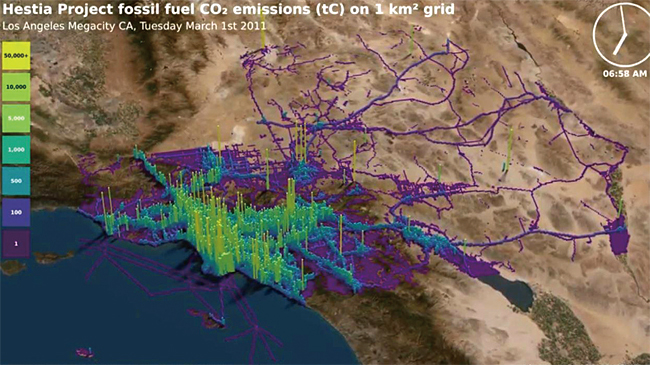 미국 LA 곳곳의 이산화탄소 농도를 실시간으로 보여주는 자료. ⓒphoto 헤스티아프로젝트