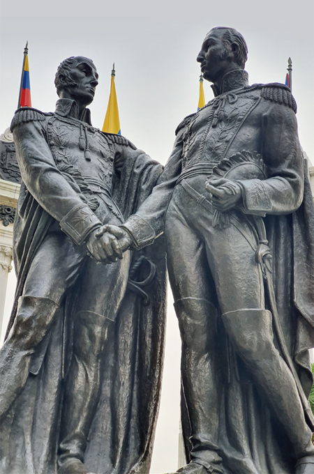 남미 해방의 두 영웅 산 마르틴과 볼리바르가 처음이자 마지막으로 과야킬 회담에서 만나는 장면. 왼쪽이 볼리바르, 오른쪽이 산 마르틴이다.