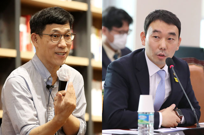 진중권 전 동양대 교수(왼쪽)와 김용민 더불어민주당 의원. ⓒphoto뉴시스