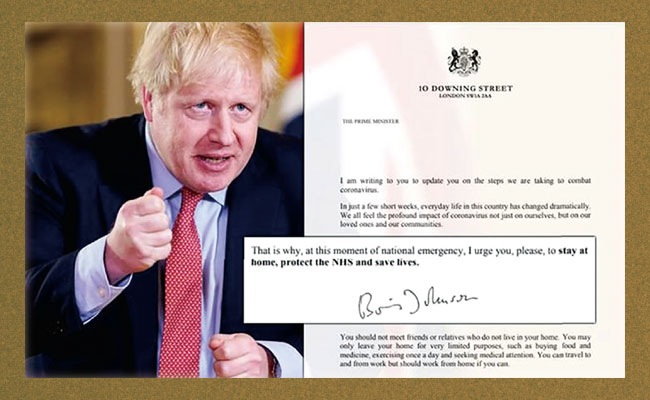 보리스 존슨 영국 총리가 3000만가구에 보낸 자필 서명 편지. 코로나19 비상 사태에 대한 당부를 담고 있다. ⓒphoto 뉴시스
