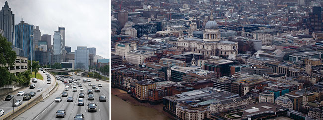 미국 조지아주 애틀랜타(왼쪽)와 영국 런던 도심부. ⓒphoto 뉴시스