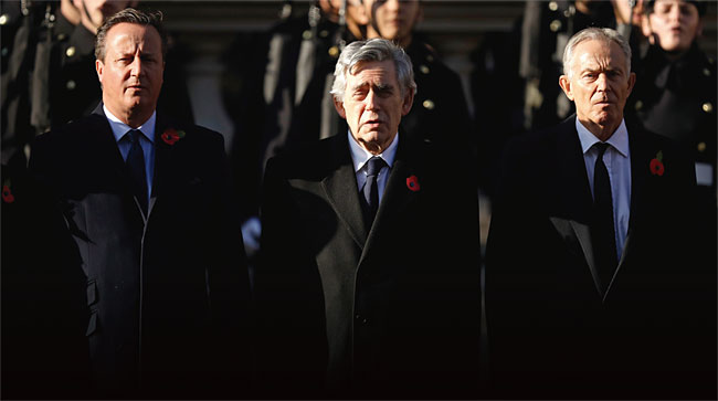 2019년 11월 영국의 현충일인 리멤버런스 데이 행사에 참석한 전직 총리들. 왼쪽부터 데이비드 캐머런, 고든 브라운, 토니 블레어. ⓒphoto 뉴시스