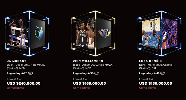 NBA 선수들의 특정 시점 영상과 기록을 담은 카드를 판매하는 ‘NBA 톱샷(Top Shot)’은 가장 성공적인 NFT 마켓으로 자리 잡았다. ⓒphoto 톱샷 캡처