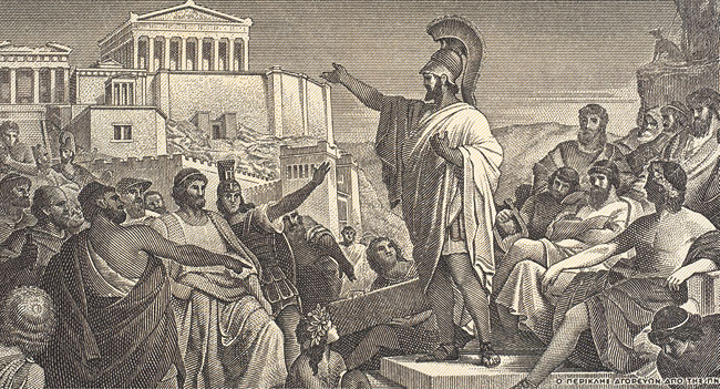 기원전 5세기 펠로폰네소스전쟁 당시 시민들에게 연설하는 페리클레스. ⓒphoto 셔터스톡