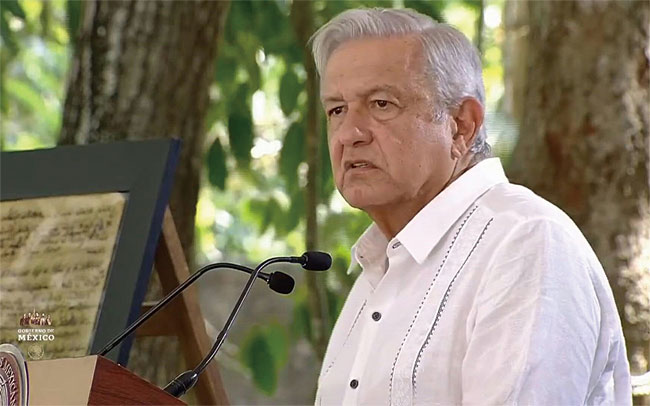 오브라도르 멕시코 대통령이 지난 5월 3일 유카탄반도의 킨타나로오주에서 열린 행사에서 마야인에 대한 잔혹행위와 범죄에 대해 사과하고 있다. ⓒphoto newsinfo.inquirer.net