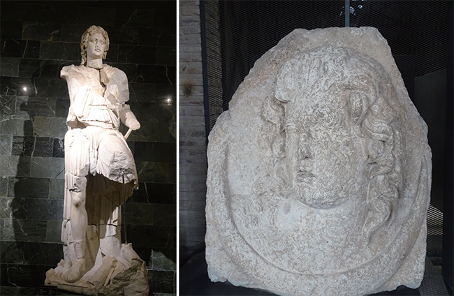 메소포타미아 지방 곳곳에서 발견되는 알렉산더 대왕 흔적들. 왼쪽은 헬레니즘 시대 번성했던  고대 도시 페르게(Perge)에서 발견된 알렉산더 입상, 오른쪽은 알렉산더 얼굴로 추정되는 석상.
