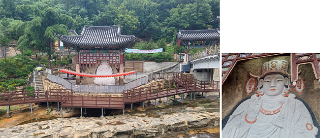 홍제천이 감고 도는 서울 서대문구 옥천암에는 높이 6m 통바위에 백불이 새겨져 있다.