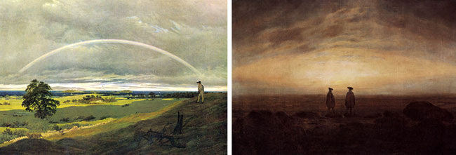 19세기 독일 낭만주의 화가 카스파르 다비트 프리드리히가 그린 인도네시아 탐보라 화산 폭발의 전과 후 독일 농촌 풍경. 왼쪽은 폭발 5년 전인 1810년의 작품이고, 오른쪽은 폭발 직후인 1816년의 작품이다. 1만2000킬로미터나 떨어진 곳의 풍광을 이렇게 바꾸어 놓을 정도로 대단한 위력을 보여줬던 1815년 탐보라 화산 분화와 946년 백두산 화산 분화는 거의 같은 규모였다. 출처: 퍼블릭 도메인