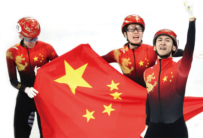 베이징 동계올림픽 공식 파트너인 중국의 스포츠용품 업체 안타가 제작한 경기복을 입은 중국 쇼트트랙 대표팀. ⓒphoto 베이징 동계올림픽 조직위원회
