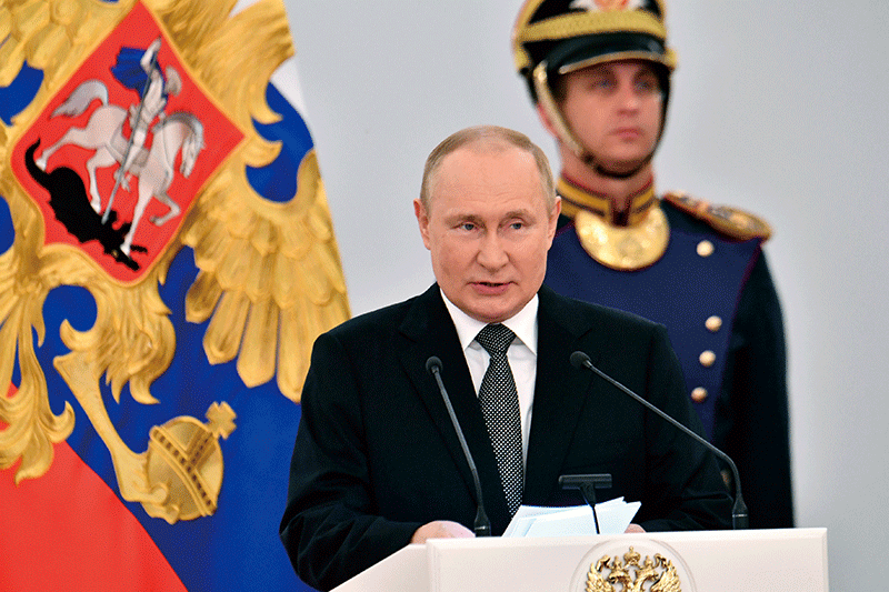 푸틴 러시아 대통령이 지난 6월 12일 모스크바에서 열린 ‘러시아의 날’ 기념 행사에서 연설하고 있다. photo 뉴시스