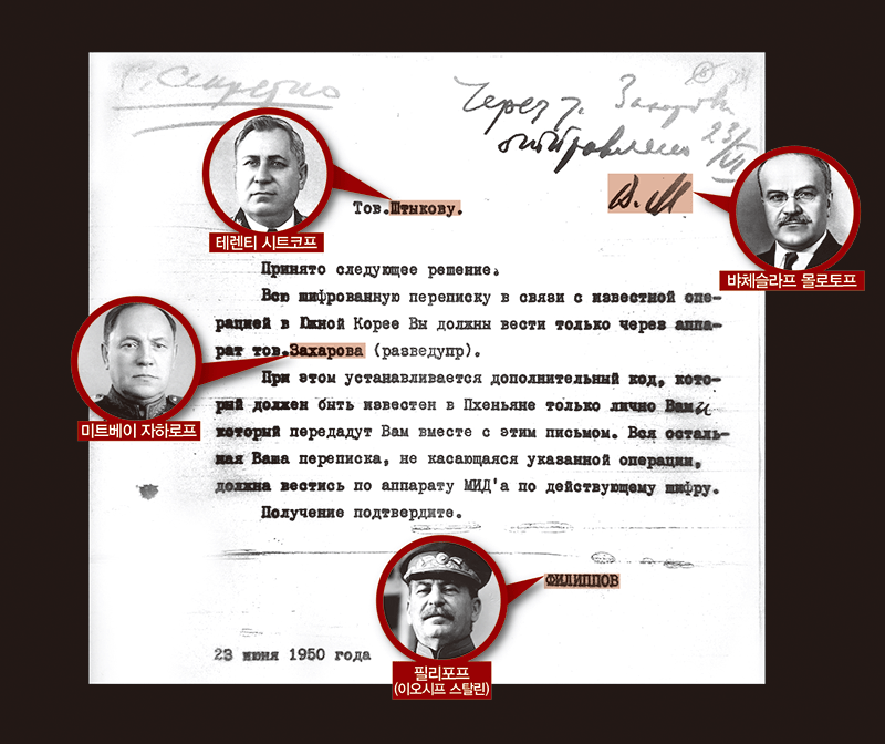 6·25전쟁 발발 이틀 전인 1950년 6월 23일 스탈린의 특별지시가 담긴 극비문서. photo 표도르 째르치즈스키
