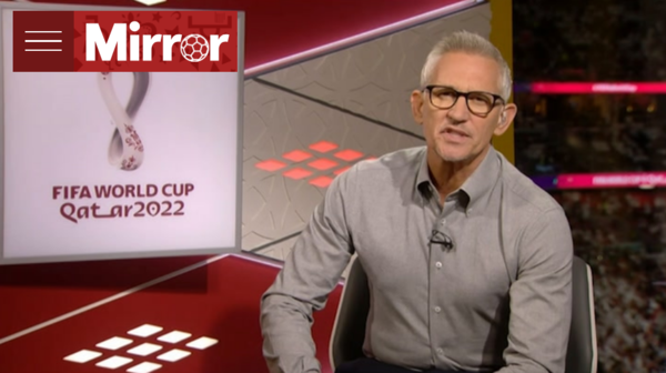 개막식 당시, BBC의 대표 채널인 BBC 원(One)의 TV 화면에 나온 장면. BBC의 축구 전문 프로그램 '매치 오브 더 데이'의 진행자 게리 리네커가 "이번 대회는 역사상 가장 많은 논란을 불러일으키는 월드컵"이라고 말하고 있다. photo BBC