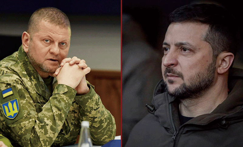 러시아와의 평화협상을 놓고 젤렌스키 대통령(오른쪽)과 갈등을 빚고 있는 잘루즈니 우크라이나 참모총장. photo X