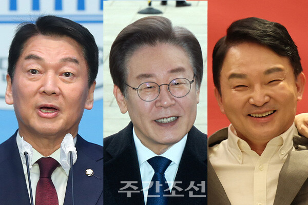왼쪽부터 안철수 국민의힘 의원, 이재명 더불어민주당 대표, 원희룡 전 국토교통부 장관. photo 뉴시스 / 편집 주간조선