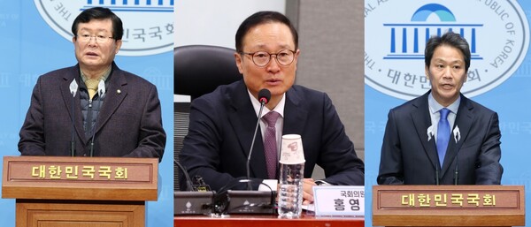 설훈(왼쪽) 무소속 의원과 홍영표(가운데) 더불어민주당 의원, 임종석 전 청와대 비서실장. photo 뉴시스