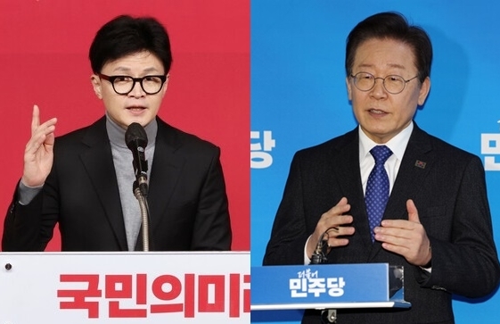 한동훈 국민의힘 비상대책위원장(왼쪽), 이재명 더불어민주당 대표(오른쪽). photo 뉴시스 / 편집 주간조선
