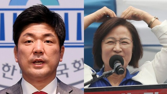 추미애 전 법무부 장관(오른쪽)과 국민의힘 이용 의원. photo 뉴시스