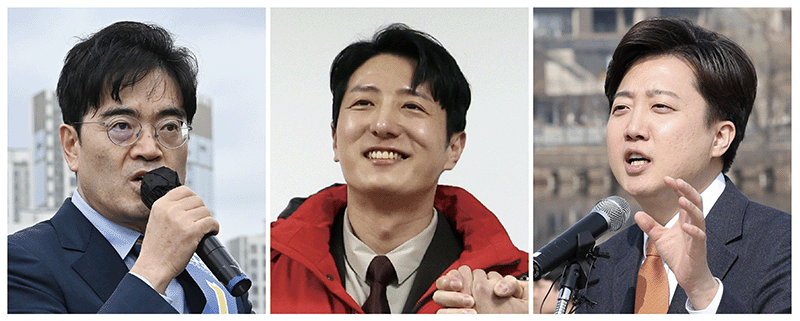 (왼쪽부터) 공영운 더불어민주당 후보, 한정민 국민의힘 후보, 이준석 개혁신당 대표. photo 뉴시스
