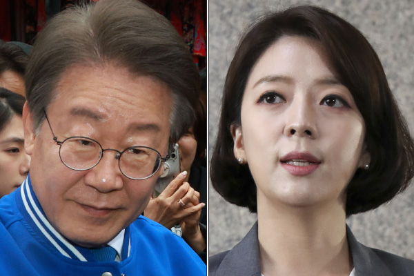 왼쪽부터 이재명 더불어민주당 대표와 배현진 국민의힘 의원. photo 뉴시스 / 편집 주간조선